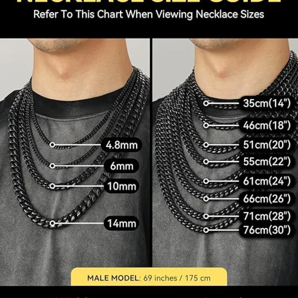 Miami Cuban Link Chain Necklace for Men Stainless Black-6mm Plated Hip Hop